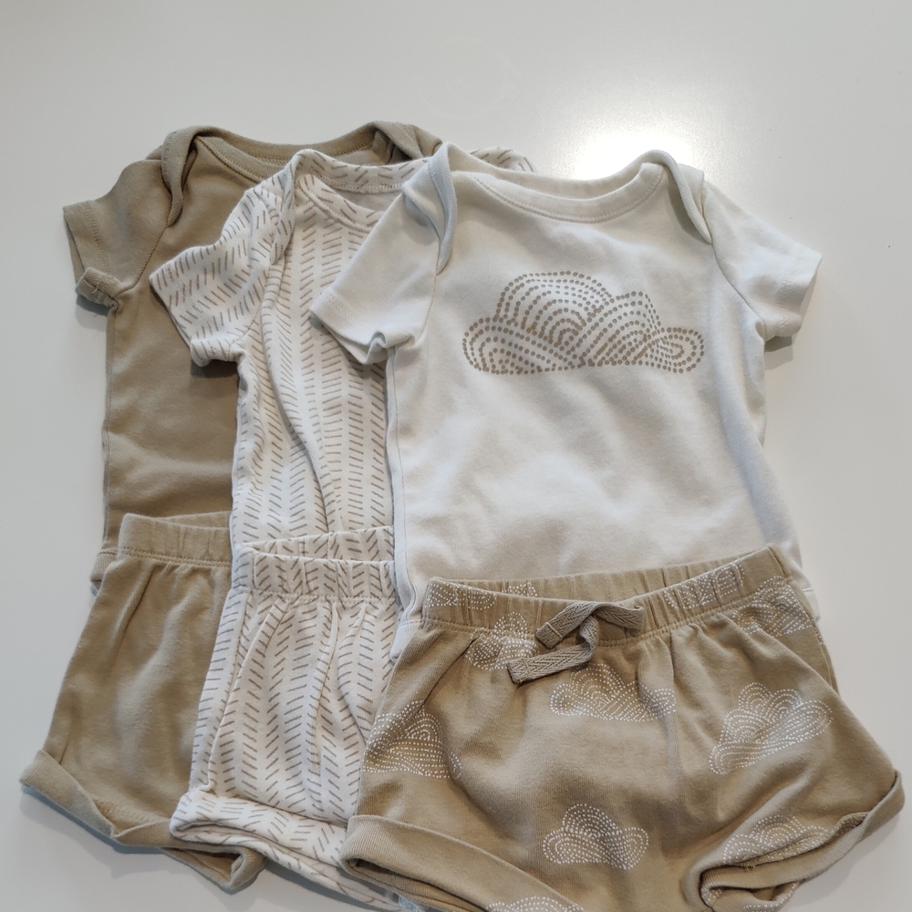 Set of Three Baby Bodysuits and Shorts
